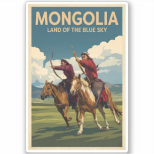Mongolia Horsemen Illustration Travel Art Vintage