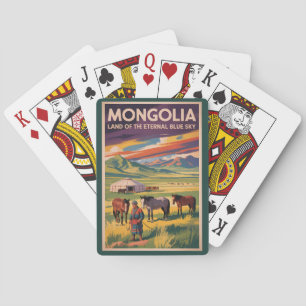 Mongolia Horses Yurt Illustration Travel Art Retro Playing Cards