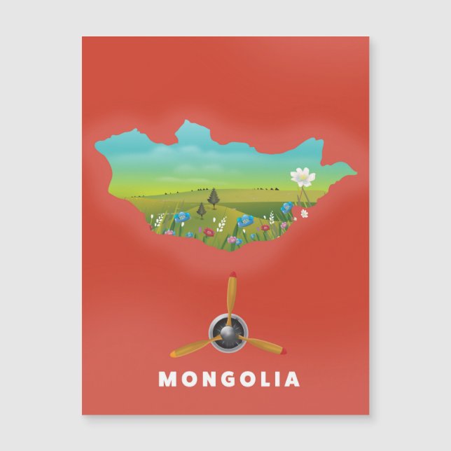 Mongolia Illustrated map tourism poster. (Front)