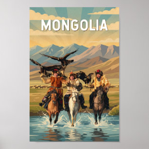 Mongolia Illustration Travel Art Vintage Poster
