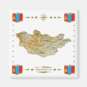 Mongolia Map + Flags Magnet