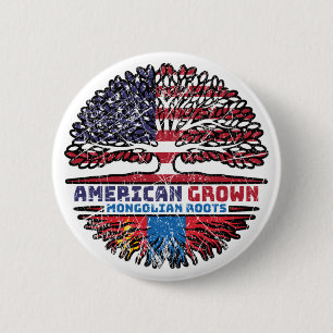 Mongolia Mongolian American USA Tree Roots Flag 2 Inch Round Button