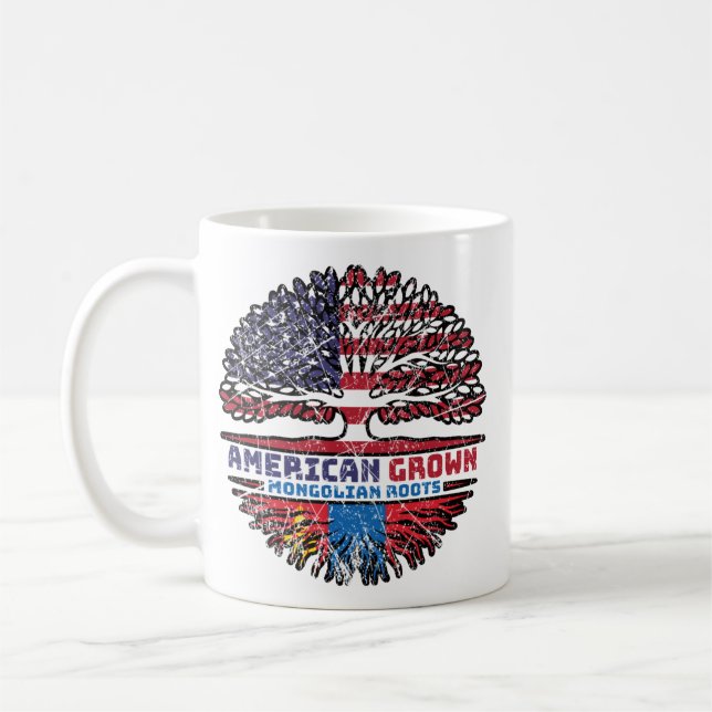 Mongolia Mongolian American USA Tree Roots Flag Coffee Mug (Left)