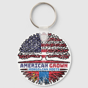 Mongolia Mongolian American USA Tree Roots Flag Keychain