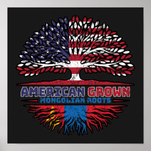 Mongolia Mongolian American USA Tree Roots Flag Poster