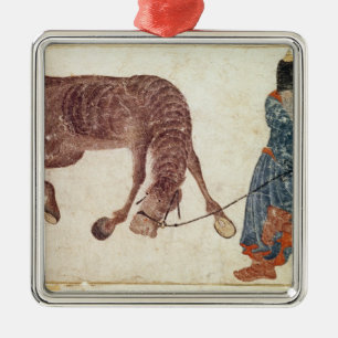 Mongolian nomad taking his horse to water metal ornament