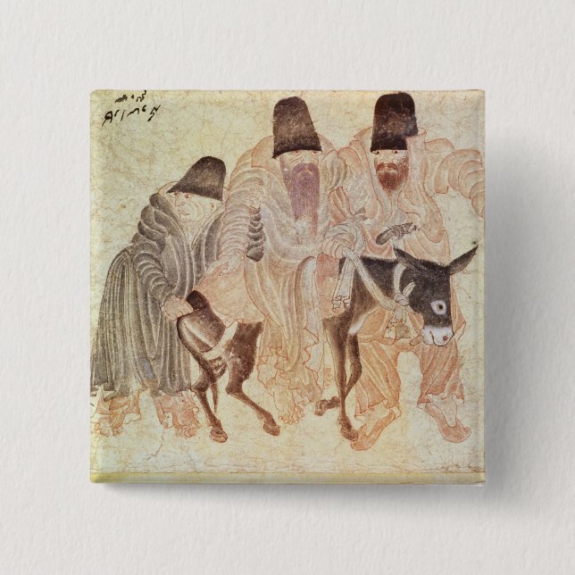 Mongolian nomads with a donkey, 15th century 2 inch square button (Front)