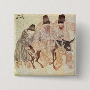 Mongolian nomads with a donkey, 15th century 2 inch square button