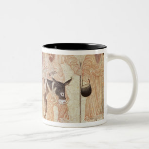 Mongolian nomads with a donkey, 15th century Two-Tone coffee mug