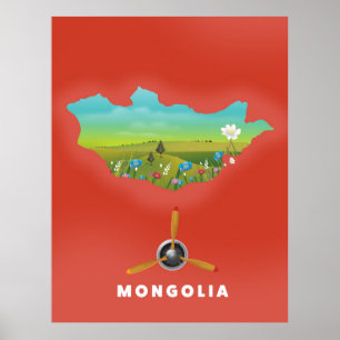 Mongolie Carte illustrée affiche touristique.