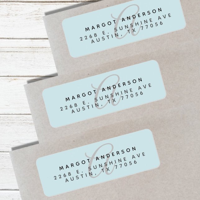 Mongoram Chic Stylish Script Blue Return Address (Creator Uploaded)