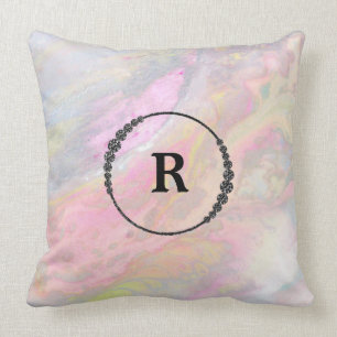 *~* Mongram Blue Iridescent Abrstract Marble Throw Pillow