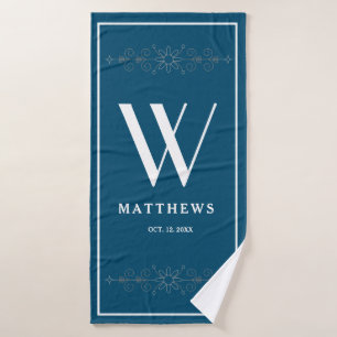 Mongramed navy blue elegant  bath towel