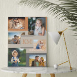Mongrammed 6 Photo Collage Burnt Orange Beige Faux Canvas Print<br><div class="desc">Stylish photo canvas to personalize with your photos and initial(s). The photo template is set up ready for you to add 6 of your favourite pictures, working clockwise from top left. The collage is set against a neutral warm background of burnt orange, mushroom beige and charcoal grey. Please browse our...</div>