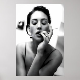 Monica Bellucci Smoking, Black and White Vintage Poster