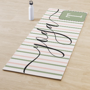 Monigram Yoga Pink and Green Stripes Yoga Mat