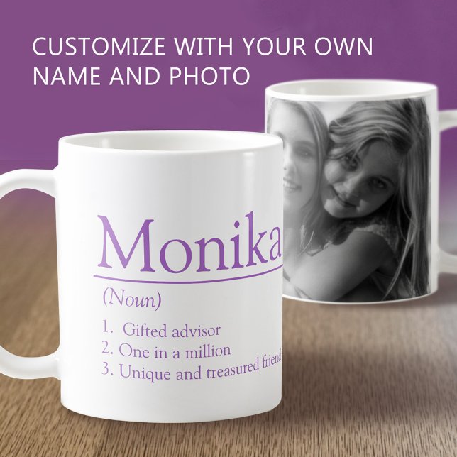 Monika name definition custom photo purple coffee mug (Creator Uploaded)