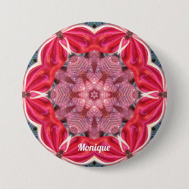 MONIQUE ~ White Pink Green BLING  ~ 3 Inch Round Button (Front)