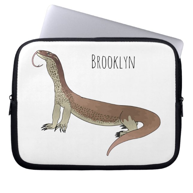 Monitor lizard cartoon illustration laptop sleeve (Front)