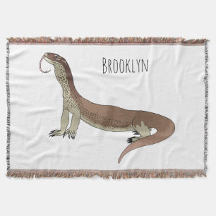 Monitor lizard cartoon illustration throw blanket