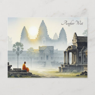 Monk at Angkor Wat Cambodia Sunrise Postcard