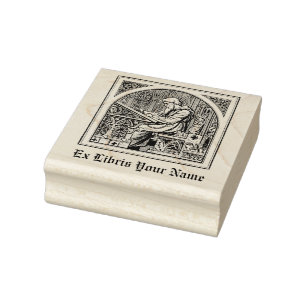 Monk At Medieval Writing Desk - Bookplate Rubber Stamp