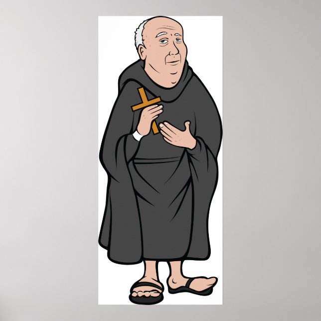Monk Holding Cross in Robe Medieval Religious Poster (Front)