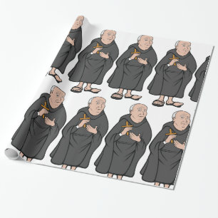 Monk Holding Cross in Robe Medieval Religious Wrapping Paper