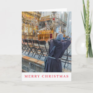 Monk in a church Christmas card