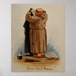 Monk kissing Nun, Love Conquers All, Vintage Poster