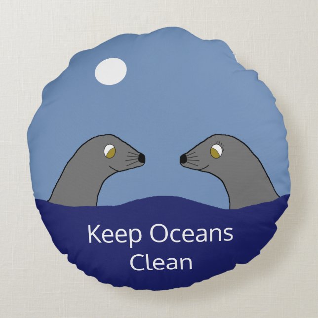 Monk Seals Dating Round Pillow (Back)