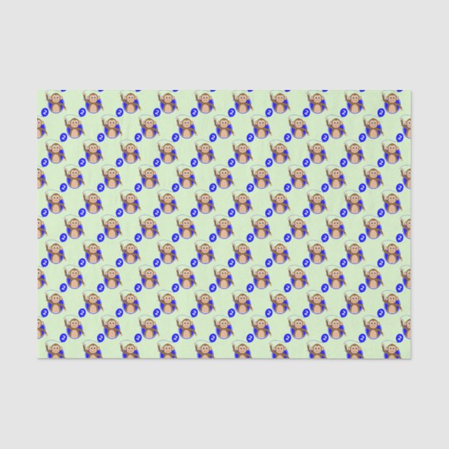 Monkey 2 year old blue green tissue paper (Front)