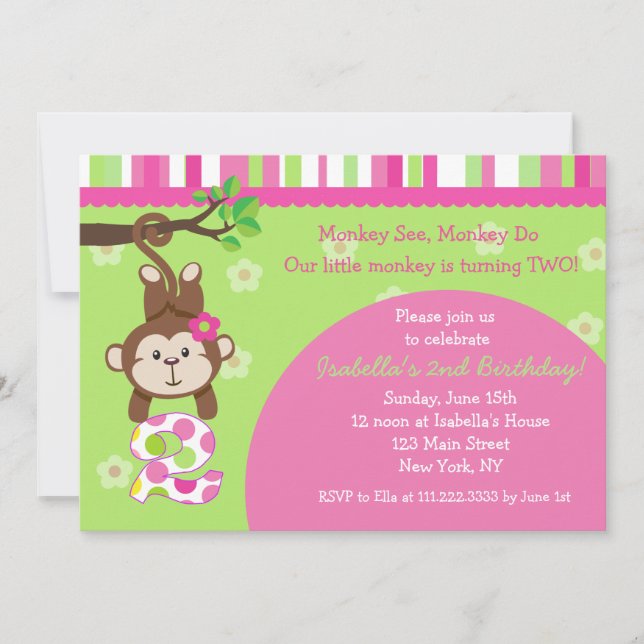 Monkey 2nd Birthday Party Invitations (Front)