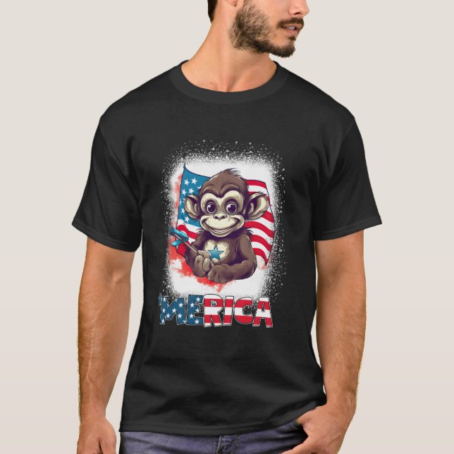 Monkey 4Th Of July Patriotic Merica Usa Flag T-Shirt (Front)