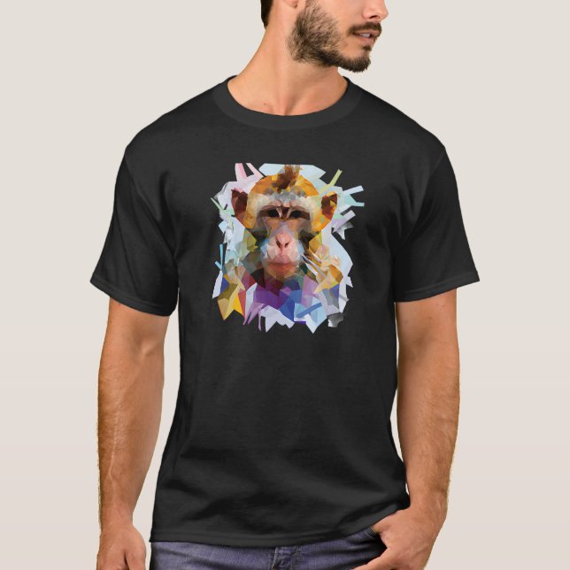Monkey Abstract Polygon Cool Geometric Wild Animal T-Shirt (Front)