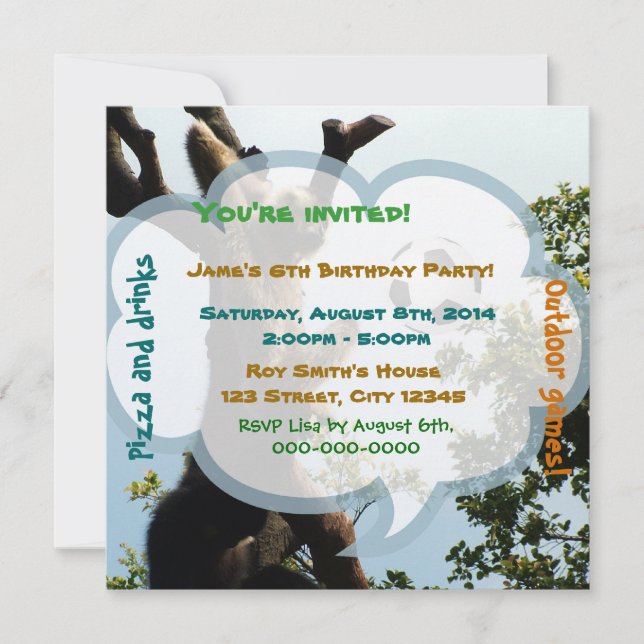 Monkey and ball, fun birthday party invitation (Front)