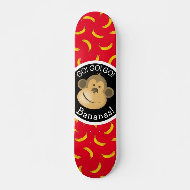 Monkey and Bananas Party Red and Black Skateboard (Front)