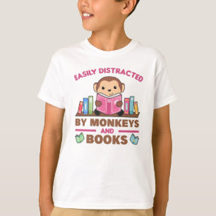 Monkey And Books Funny Saying With Book T-Shirt