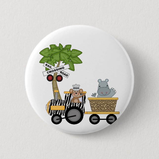 Monkey and Hippo Train Tshirts and Gifts 2 Inch Round Button (Front)