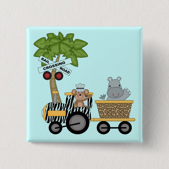 Monkey and Hippo Train Tshirts and Gifts 2 Inch Square Button (Front)
