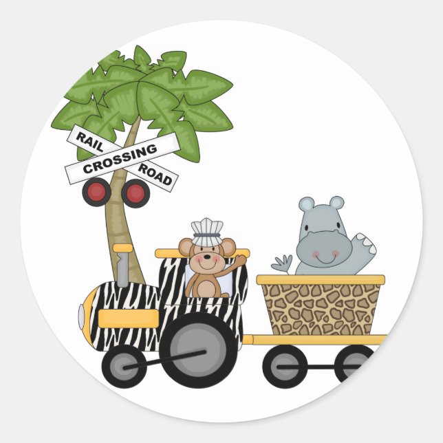 Monkey and Hippo Train Tshirts and Gifts Classic Round Sticker (Front)