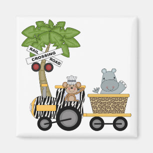 Monkey and Hippo Train Tshirts and Gifts Magnet