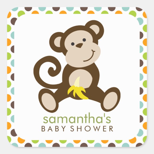 Monkey and Polka Dots Square Sticker (Front)