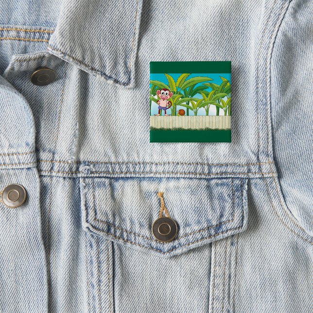 Monkey and Snail in Tropical Jungle Scene 2 Inch Square Button (Creator Uploaded)