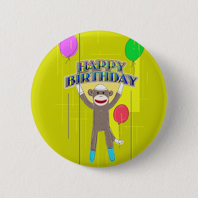 Monkey and the balloons. 2 inch round button (Front)