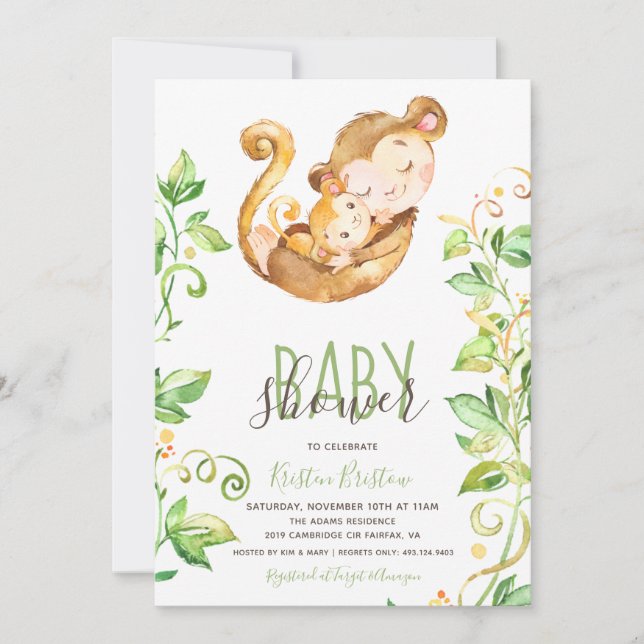 Monkey Animal Jungle Baby Shower Invitation (Front)