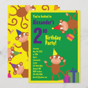 Monkey Animal Kid's Birthday Party Invitations