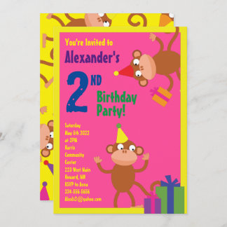 Monkey Animal Kid's Birthday Party Invitations