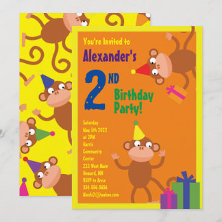 Monkey Animal Kid's Birthday Party Invitations