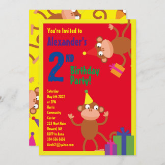 Monkey Animal Kid's Birthday Party Invitations